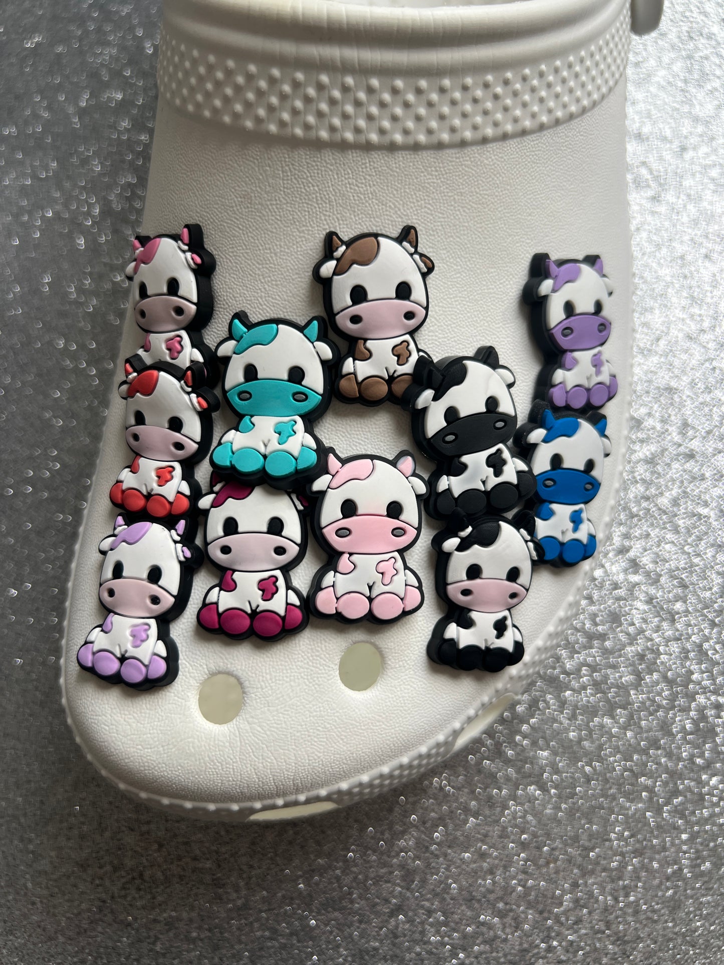 X1 Individual coloured cow shoe charms