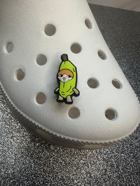 Cat in banana suit shoe charm - happy happy happy