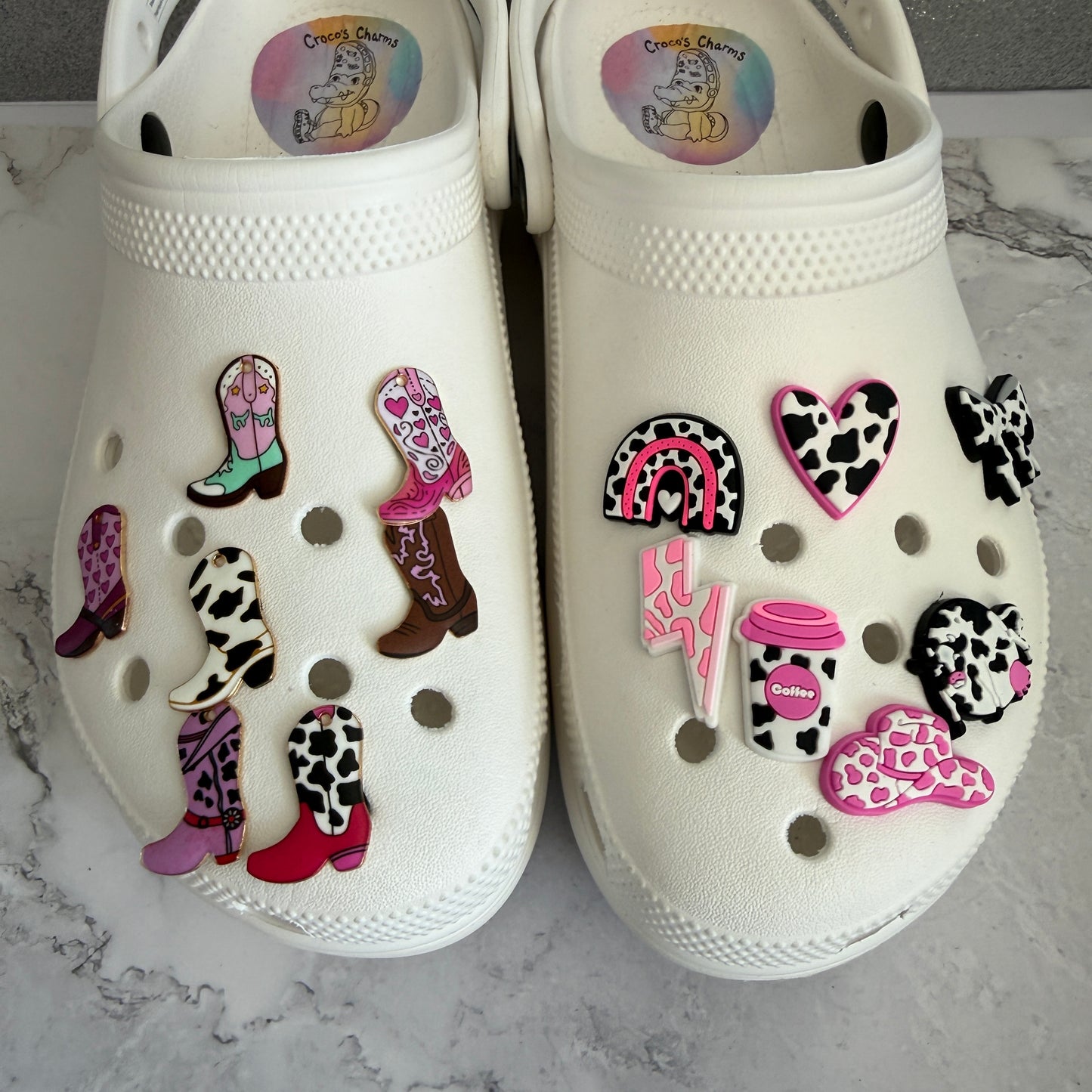 Pink cowgirl boots - cow print shoe charm collection
