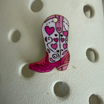 Pink cowgirl boots - cow print shoe charm collection