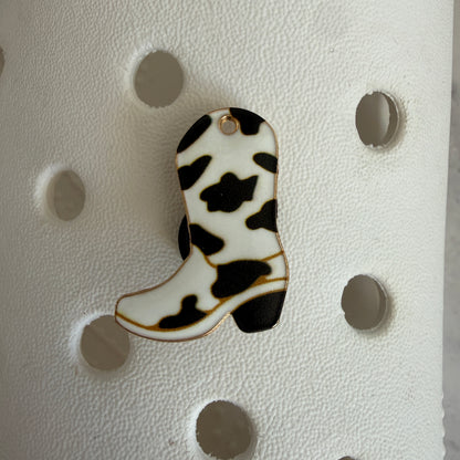 Pink cowgirl boots - cow print shoe charm collection