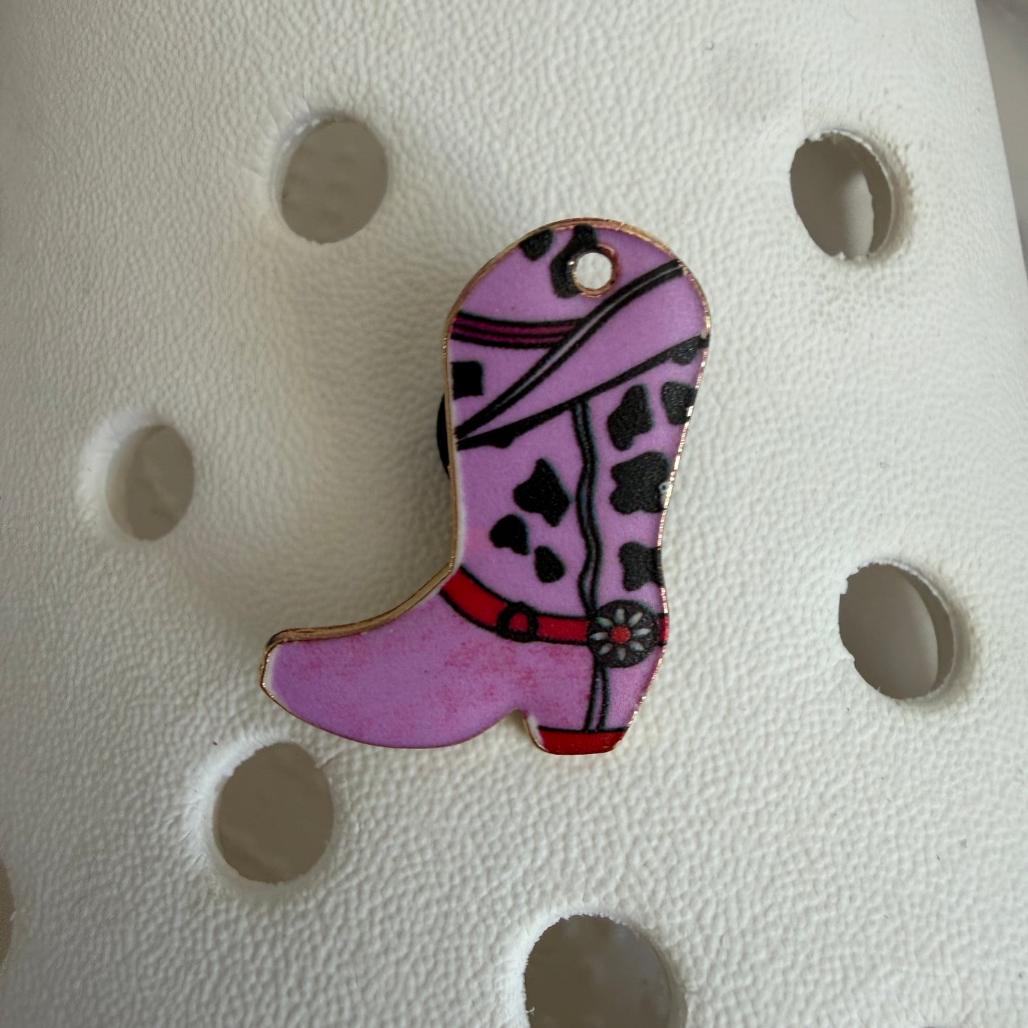 Pink cowgirl boots - cow print shoe charm collection