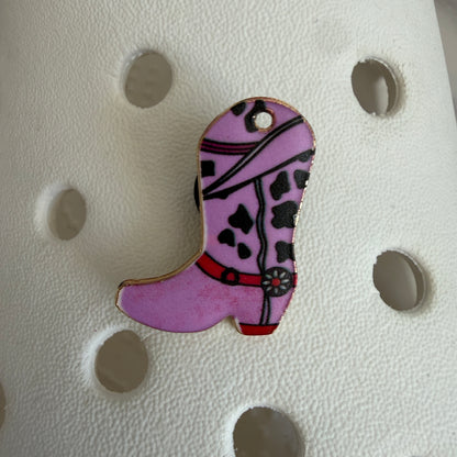Pink cowgirl boots - cow print shoe charm collection