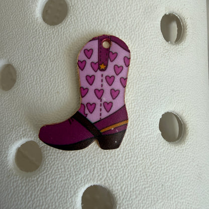 Pink cowgirl boots - cow print shoe charm collection