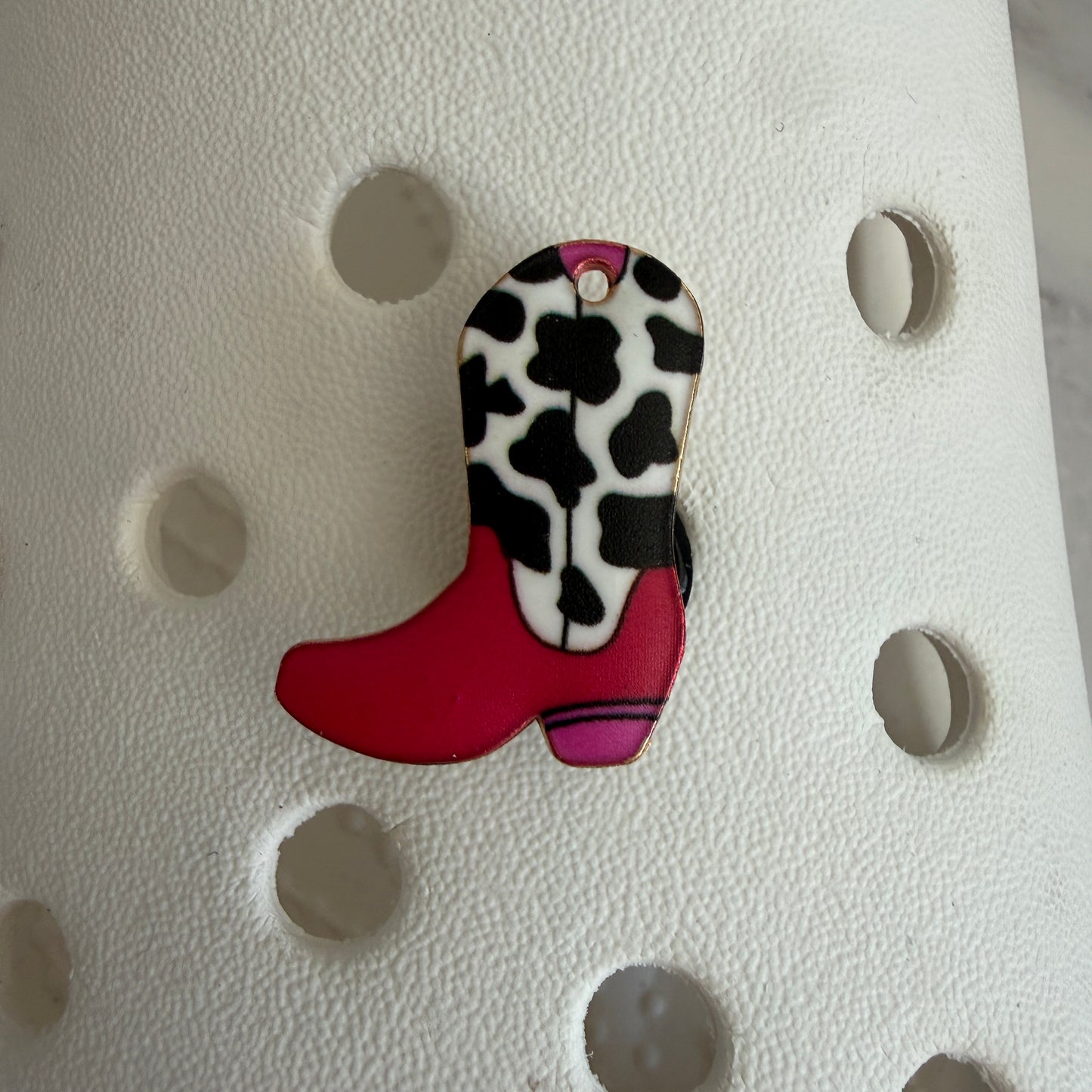 Pink cowgirl boots - cow print shoe charm collection