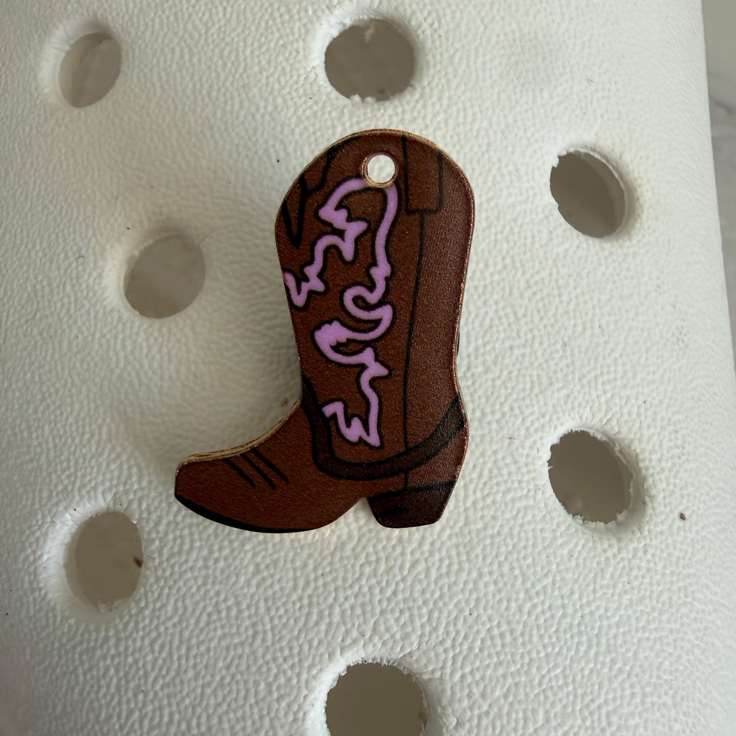 Pink cowgirl boots - cow print shoe charm collection