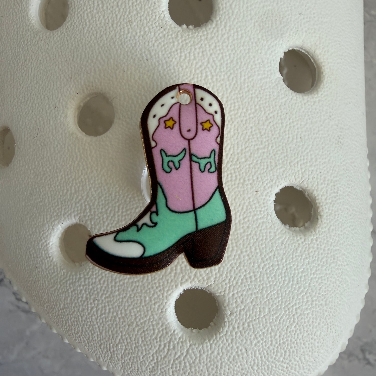 Pink cowgirl boots - cow print shoe charm collection